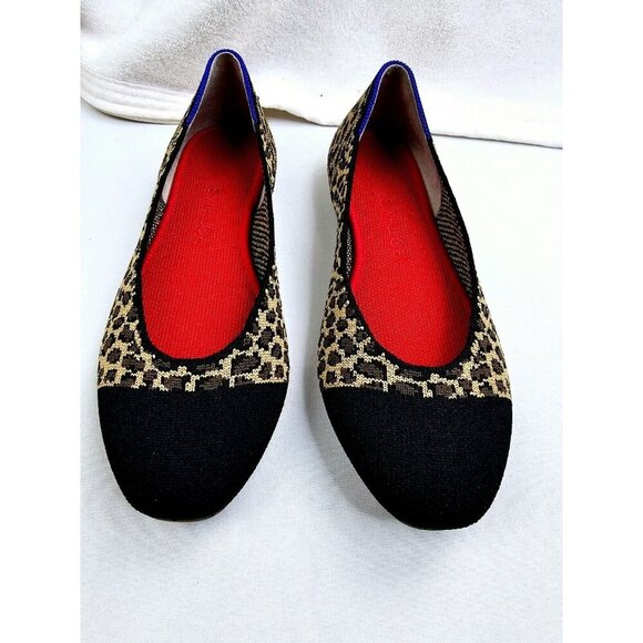 Rothy's Size 6 Women's Slip On Cheetah Print Black Nose Comfort Flats NEW - Picture 1 of 12